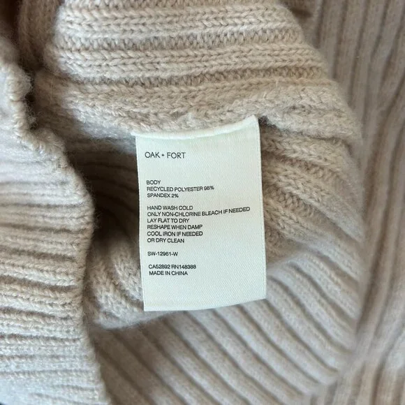 Oak + Fort Ribbed Funnel Neck Knit Sweater Oatmeal Beige Size XS Minimal Cozy - Picture 7 of 9